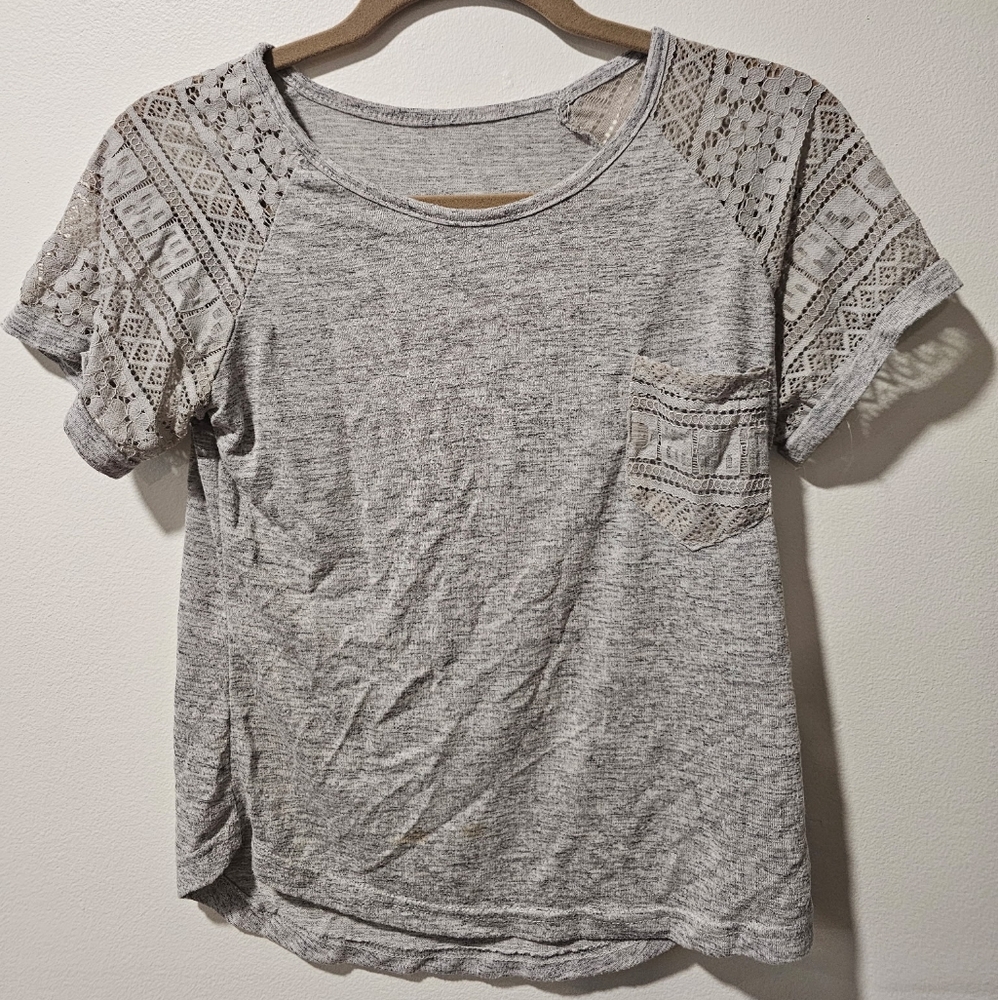 Gray Lace Sleeve Women's Top
